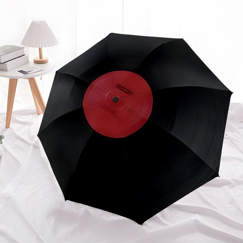 1pc Music Record Automatic Folding Umbrella, 8-Rib Sturdy Canopy, Portable Travel Umbrella for Outdoor Use