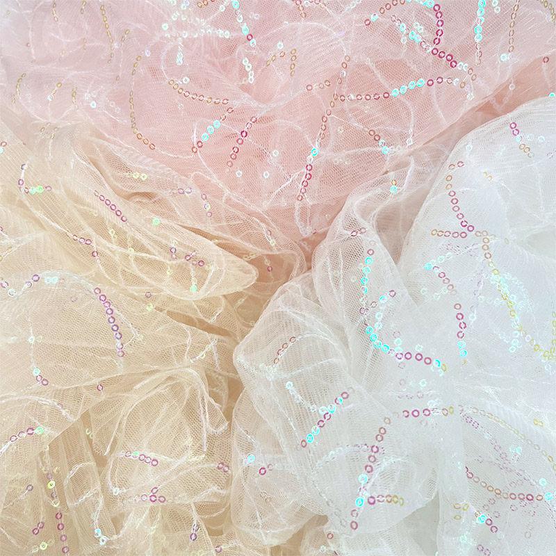 0.5m/1m/2m 3mm Line Glitter Mesh Fabric for Performance Costumes Stage Decorations Wedding Headbands Handmade DIY Sewing Fabrics
