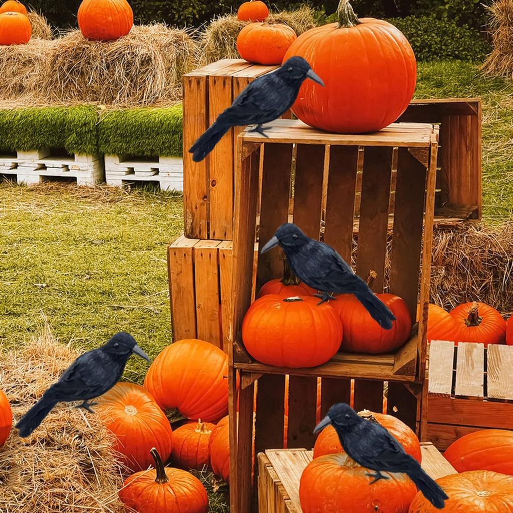 Realistic Halloween Decorations, Lifesize Black Feathered Crow For Home Garden Yard Decor, Artificial Bird Simulation Crow Halloween Party Props