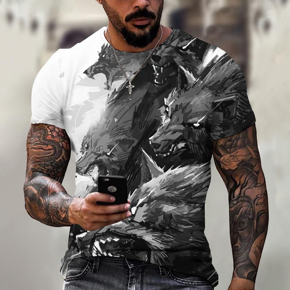 Tricou cu lup pentru bărbați Tricou cu imprimeu 3D cu lup Grafic cu mânecă scurtă Tricou Street Hip Hop Tricou supradimensionat Îmbrăcăminte pentru bărbați