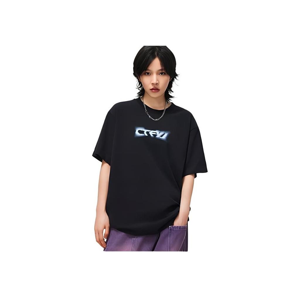 Li Ning CF Letter Print Simple Round Neck Short Sleeve T-Shirt Unisex Tops Black AHST739-1