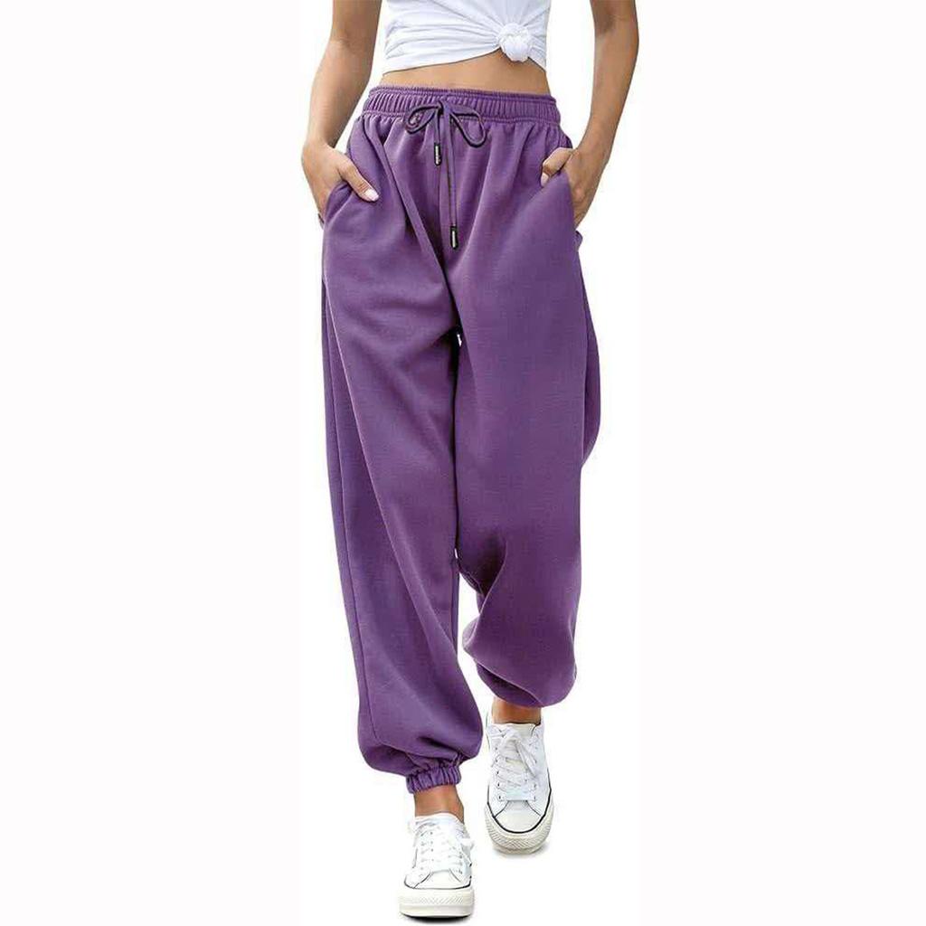 Damen Color Kordelzug Locker Sitzende Jogging-Sweatpants mit Elastischen Bündchen
