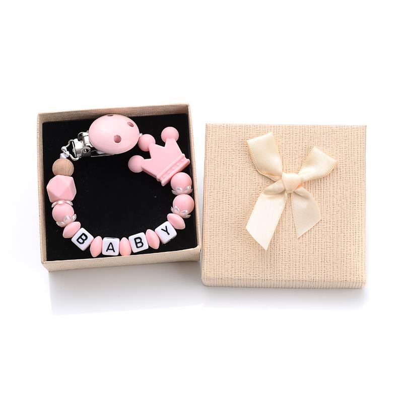 Verpackte Personalisierte Name Baby Schnullerclips Silikon Perlen Schnuller Schnullerketten DIY Stillspielzeug Anti-Drop Schnullerhalter Kette