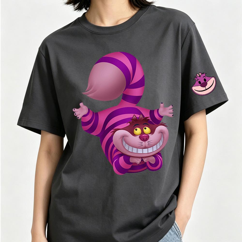 Alice's Adventures In Wonderland Cheshire Cat Anime Cartoon 2026 Newest Trend Harajuku Men and Women Fashion Casual Cotton T-shirt