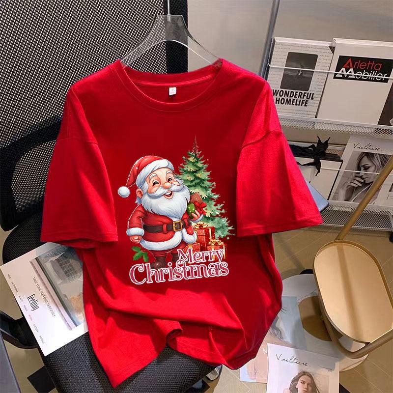 

2024 New Year Tshirt Women Christmas Clothes Oversize Loose Shortsleeved Casual Woman tshirt Summer Plus Size Round Neck S