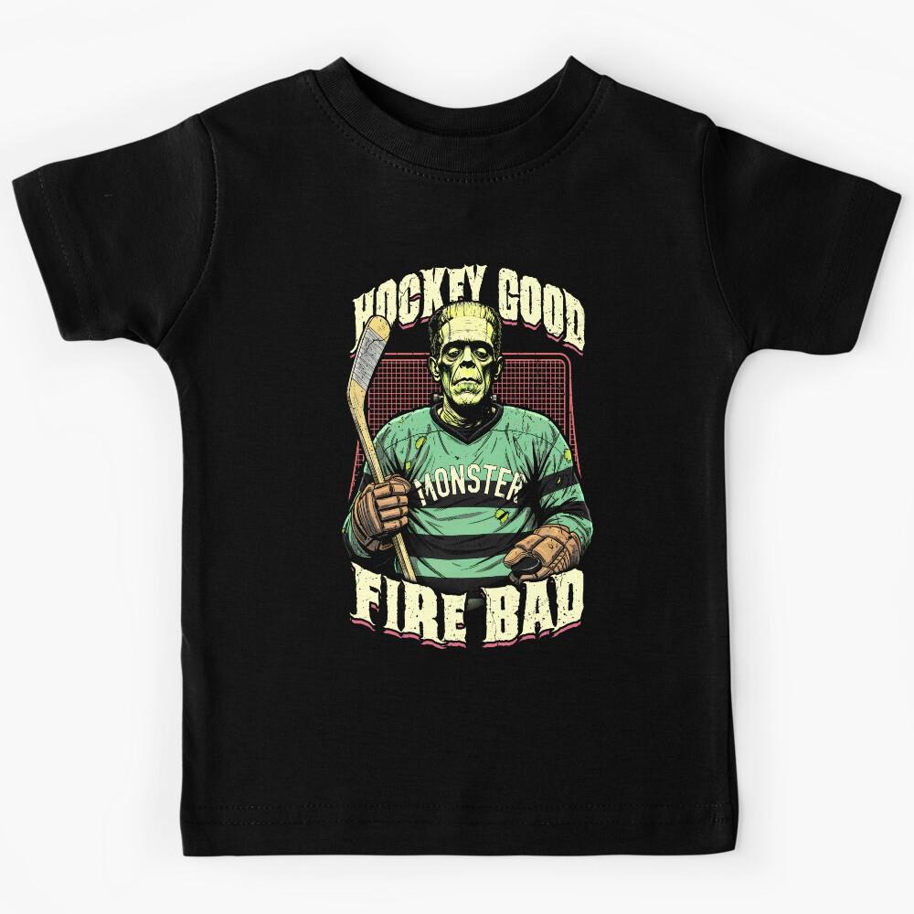 Ice Hockey Player Funny Halloween Frankenstein Fire Bad Kids T-Shirt 120