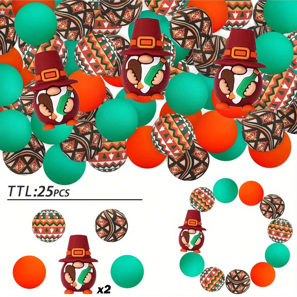 5/25PCS Thanksgiving-Themed Silicone Beads Set, Perfect for DIY Crafting Keychains, Necklaces, Bracelets & More