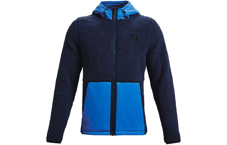 Under Armour Micro Velvet Jackets Men s Collegiate Blue Hooded Thickened Cardigan 1366718-408 XXL