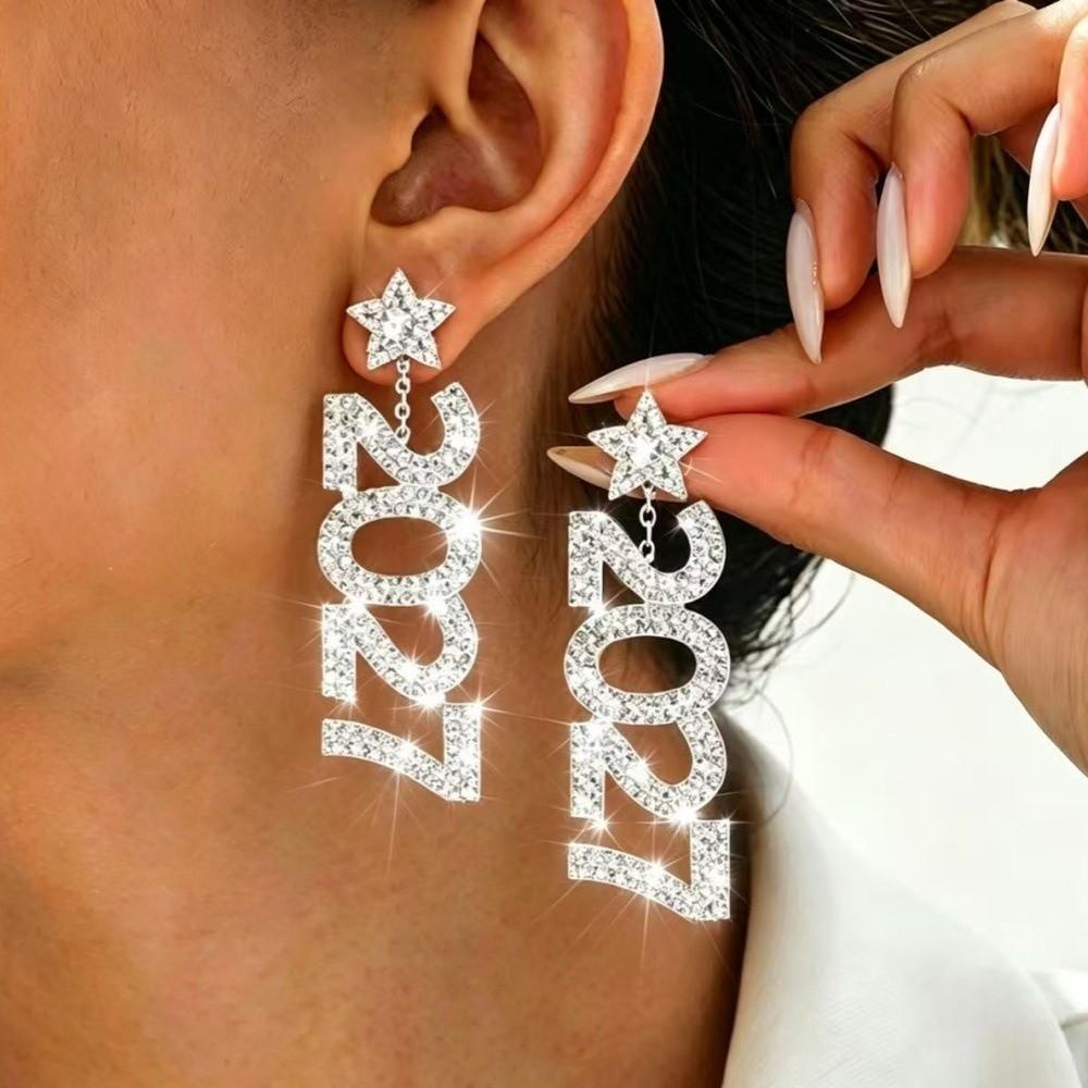 Rhinestone 2027 Digital Earrings Fashion Long Drop Earring Jewelry New Year Earrings Christmas