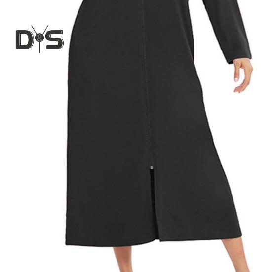 Nachthemd mit Reißverschluss für Damen, lange Ärmel, lockere, reine Farbe, mit Taschen, wadenlange Loungewear mit Kapuze, für den Alltag, für zu Hause, im Schlafzimmer