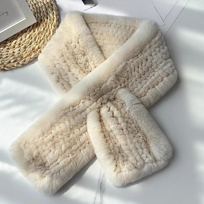 Otter Rabbit Scarf Women's Temperament Versatile Cute Neck Pad Thickened Warm Scarf Reversible Real Wool Woven Fur Collar