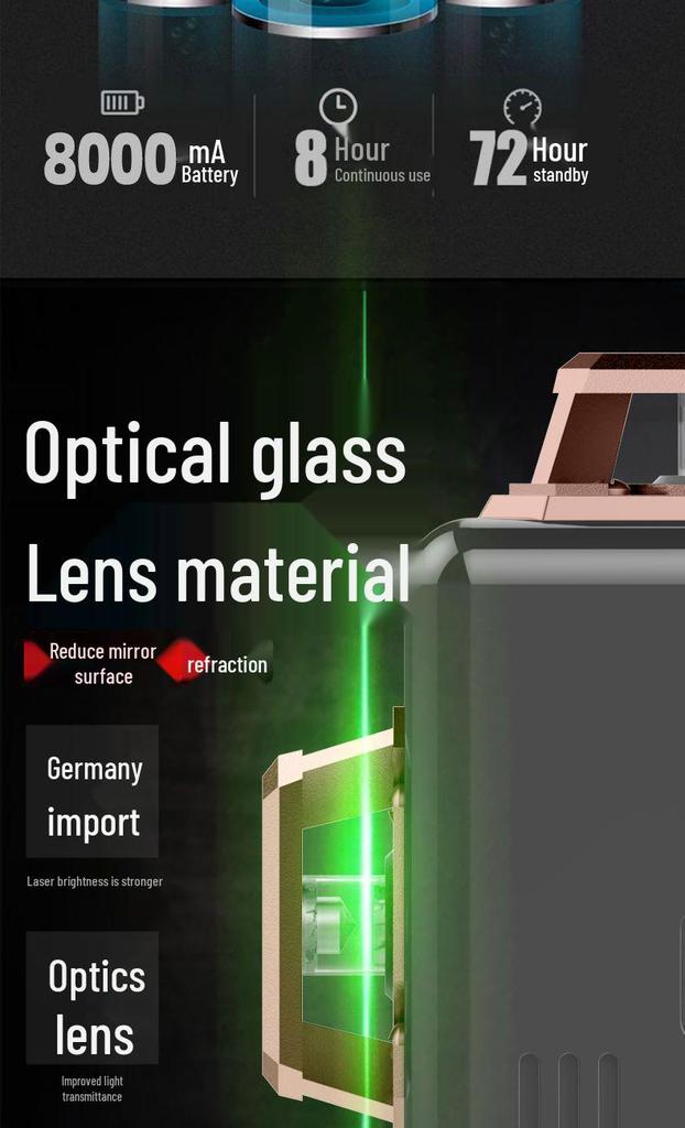 12-Line High-Precision Laser Level with Infrared for Indoor/Outdoor Use