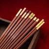 5 Pairs Red Sandalwood Chopsticks Set Natural Wooden Handmade Chopsticks Chinese Style Cooking Tools Tableware Gift