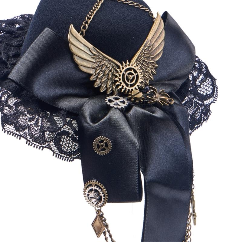 Zylinder mit Zahnrad für Erwachsene Punk-Stil Hut mit Schleife Cosplay Kostüm Haarspange Halloween Party Haarschmuck