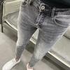 Trendy devět bodů šedé strečové letní tenké džíny pánské tide mužské Slim malé kalhoty