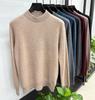 Men's 100% Pure Merino Wool Sweater - Solid Color Half-High Neck for Autumn/Winter 2025
