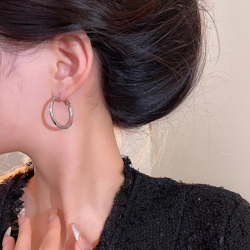 Korean Retro High-End Hoop Earrings: Trendy Hong Kong Style for Women and Influencers
