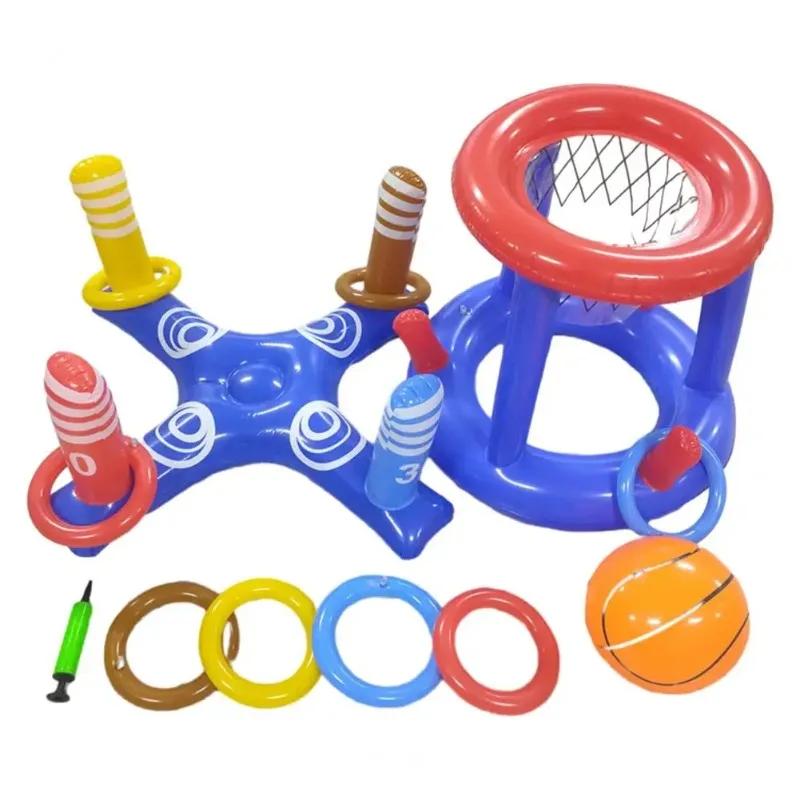 Inflatable Basketball Hoop Pool Floats Toy Set Floating Cross Ring Toss Toys for Outdoor Beach Fun SummerSwimming Pool Floating