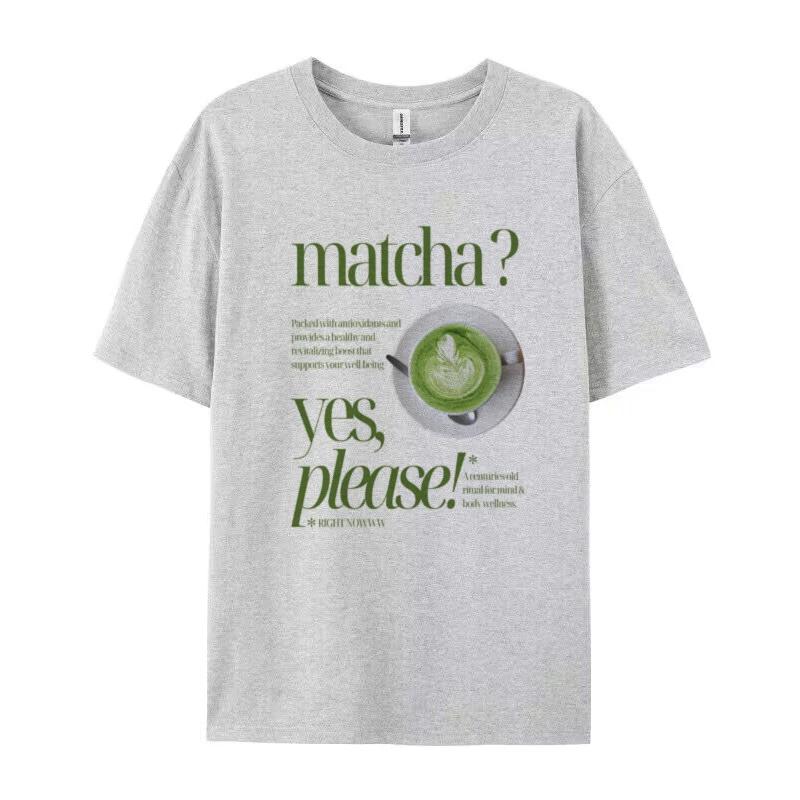 Matcha Please Retro Aesthetic Tshirts Cute Matcha Lover T Shirt Fashion Geen Tea TShirt Women Loose Short Sleeve Foodie Tops