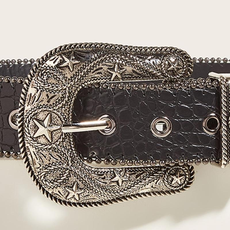 Relief Star Pattern Buckle Belts Woman Western Y2k Girls Belt for Jeans Men