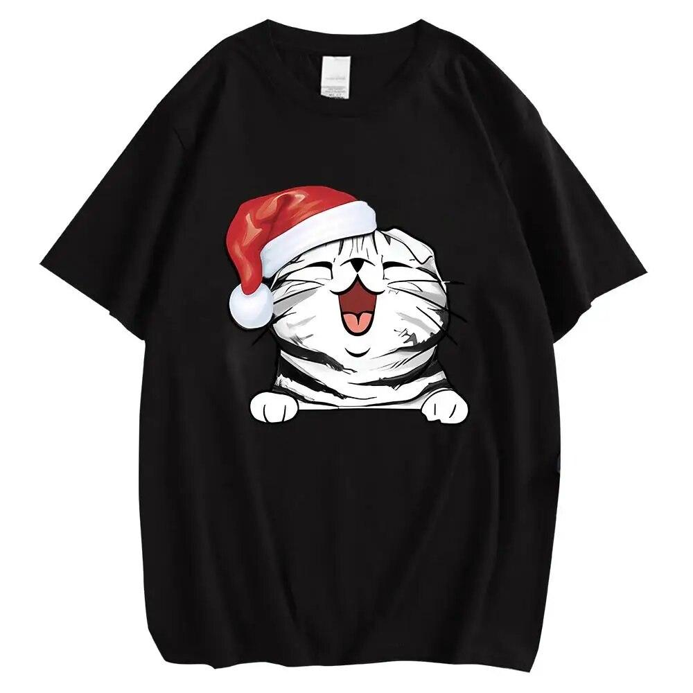 

Футболка с графическим принтом в виде животных, кошек, котенка на груди, рождественская женская футболка унисекс в стиле хип-хоп, уличная одежда с коротким рукавом, футболка больших размеров унисекс M