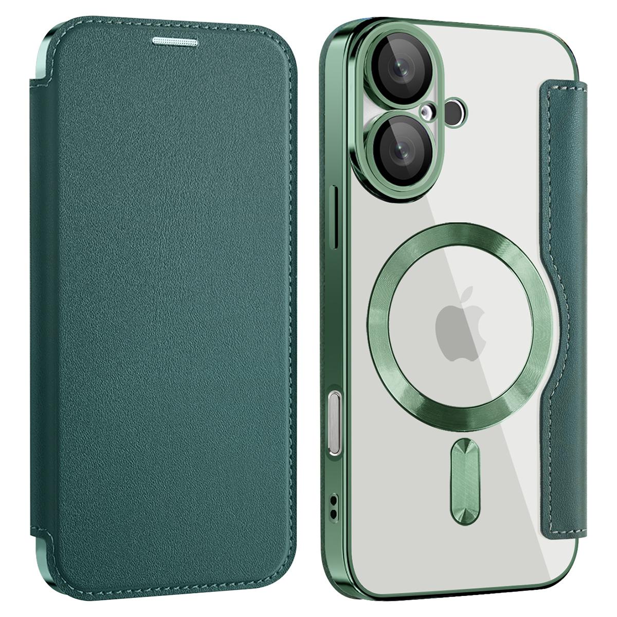 

Чохол для iPhone 16 Plus, сумісний з MagSafe, зі шкіряною кришкою для телефону з RFID-блокуванням Blackish Green