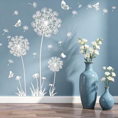 2 Sheets Dandelion Wildflower Wall Decals Peel And Stick Floral Butterflies Wall Stickers