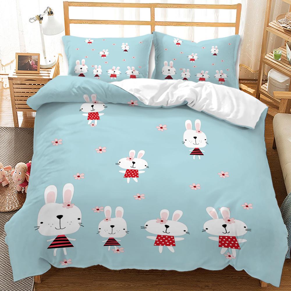 3D Digital Cute Simple Cartoon Animal Star Printing Three-Piece Digital Kit Quilt Cover