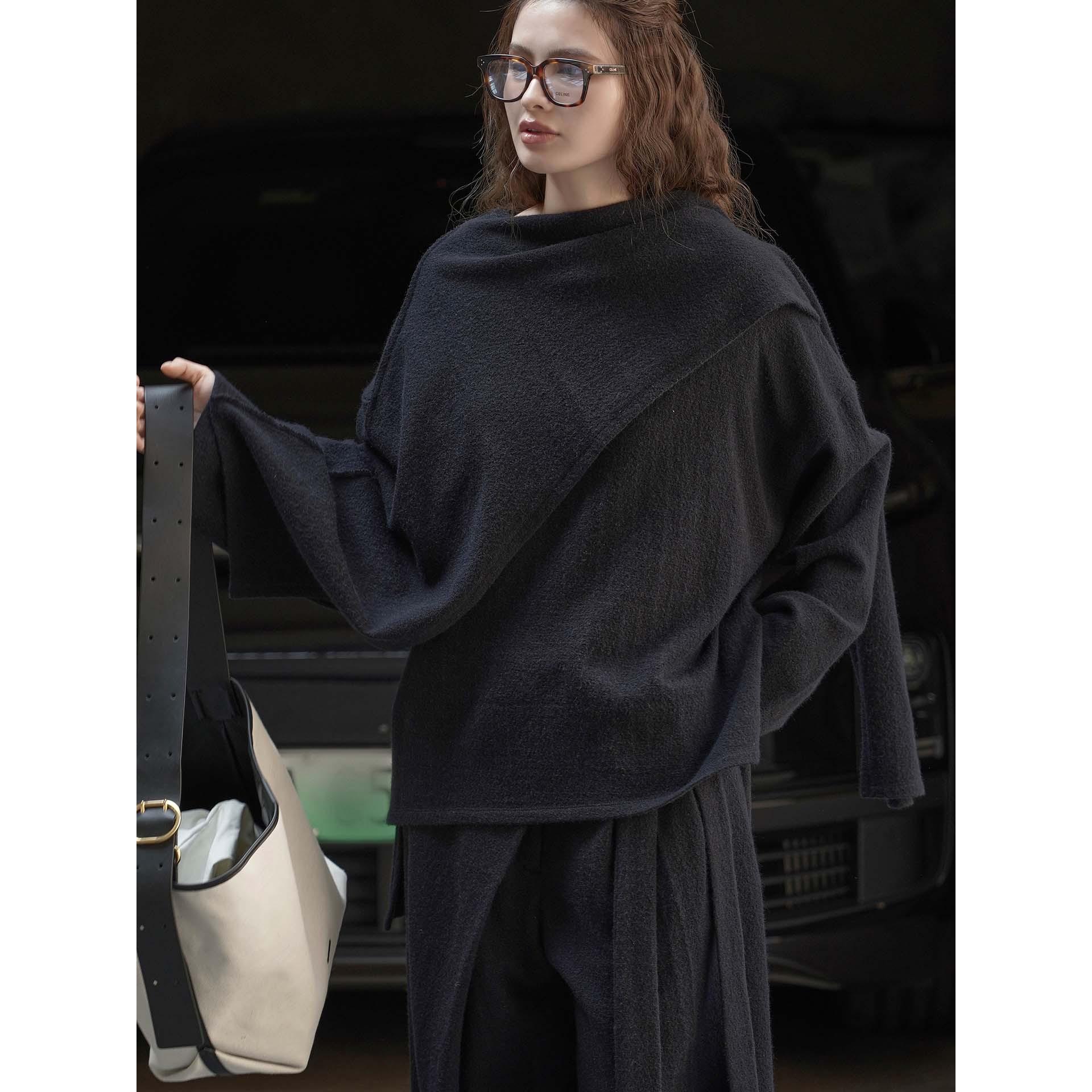 Johnature Korean-style Minimalist Shawl Top With Irregular Patchwork Casual Autumn Winter Loose Fit Women Tops S чёрный