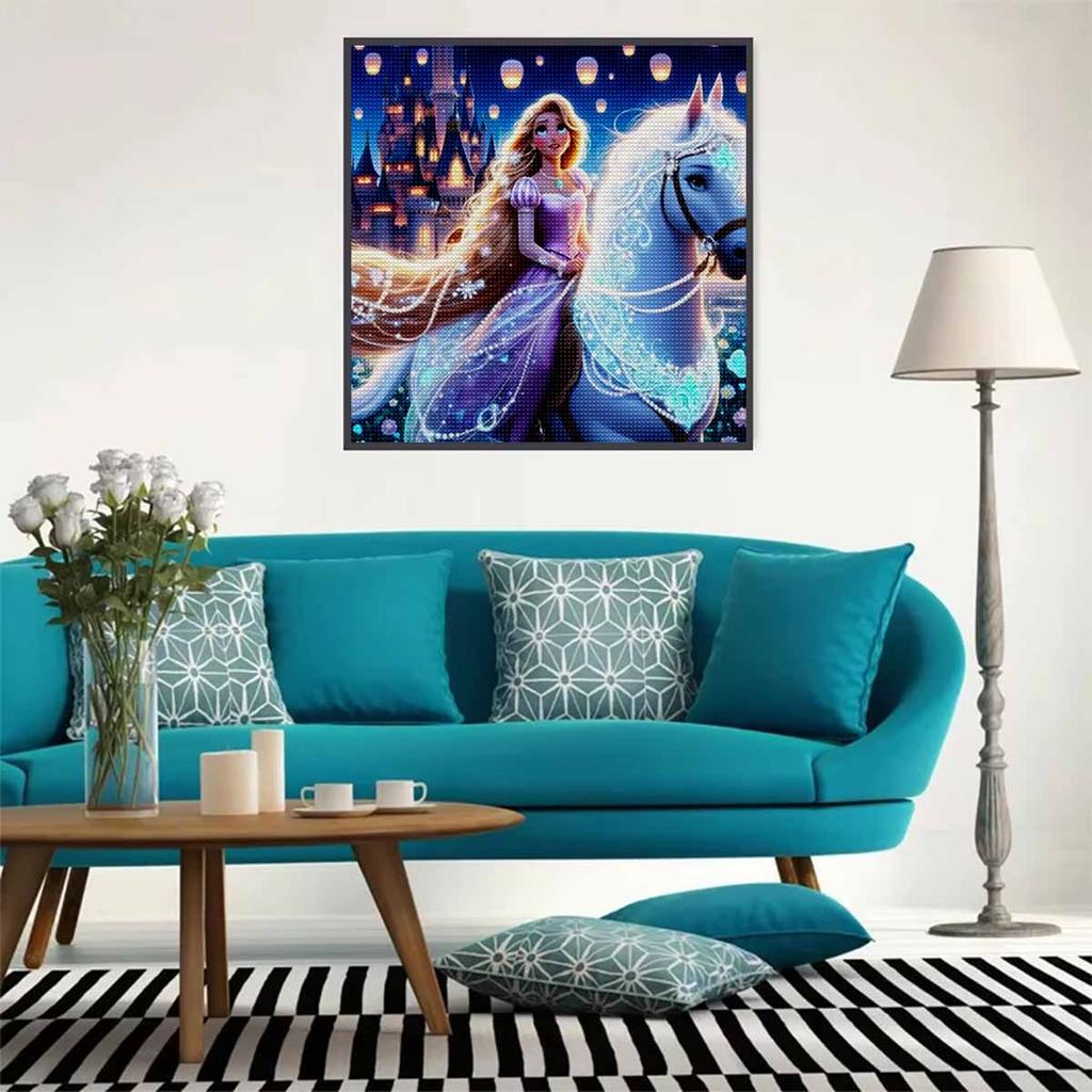 5D DIY Diamond Painting Decorative White Horse and Princess Full Round Drill Scenery Diamond Embroidery Cross Stitch Kits Home Decor Gift