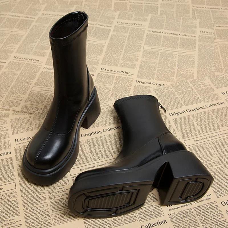 Women Platform Ankle Motorcycle Boots Mid Heels Designer Shoes Winter 2025 Classic Shoes New Brand Gladiator Zapatillas Ladies