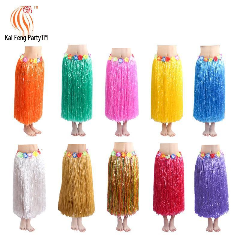 Kaifeng Summer Hawaiian Grass Skirt and Flower Garland Dance Party Set - 5 Pieces (30CM, 40CM, 60CM, 80CM)