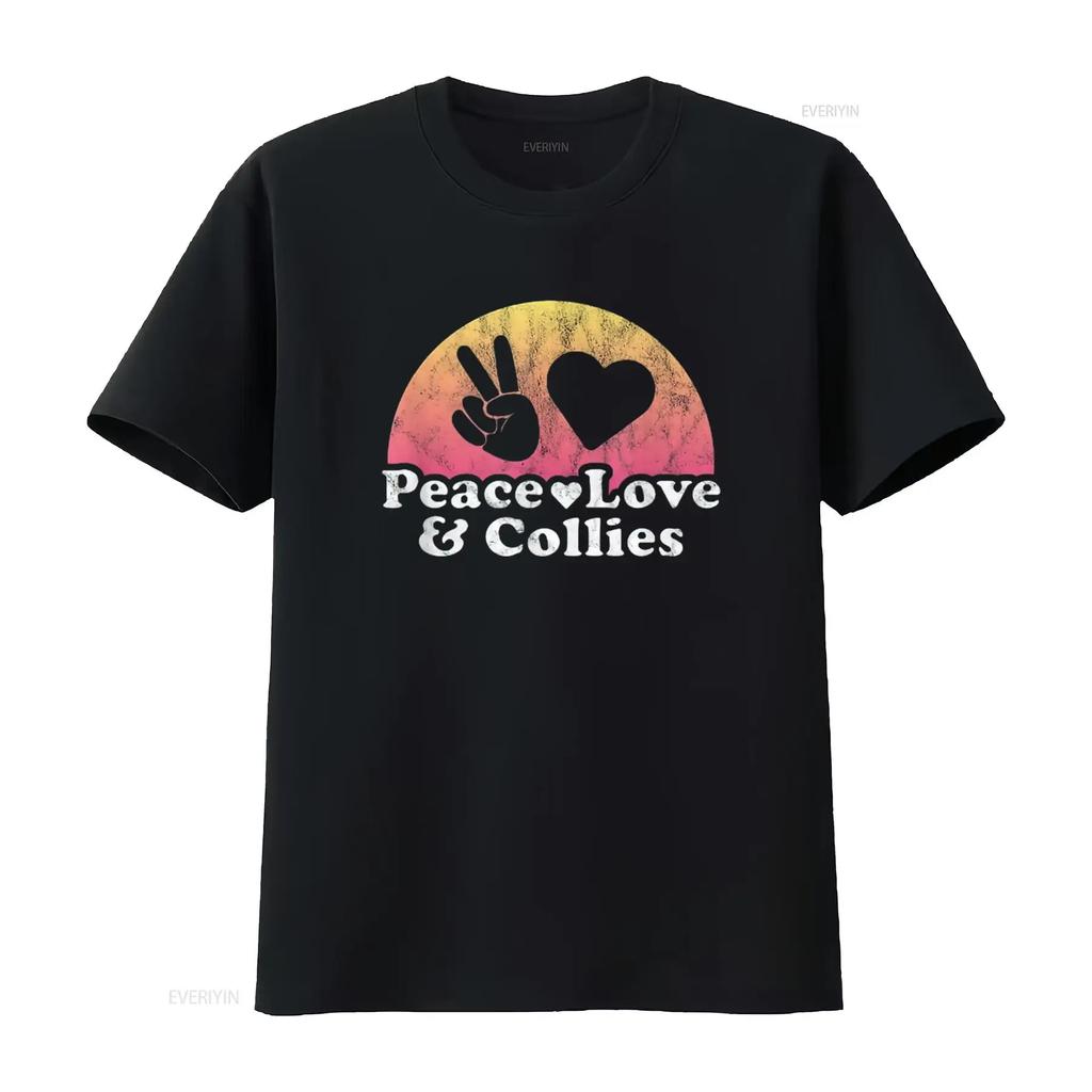 Womens Peace Love and Collies Collie T Shirt Black Large vintage Washed Versatile Breathable homme graphic Unisex Stylish