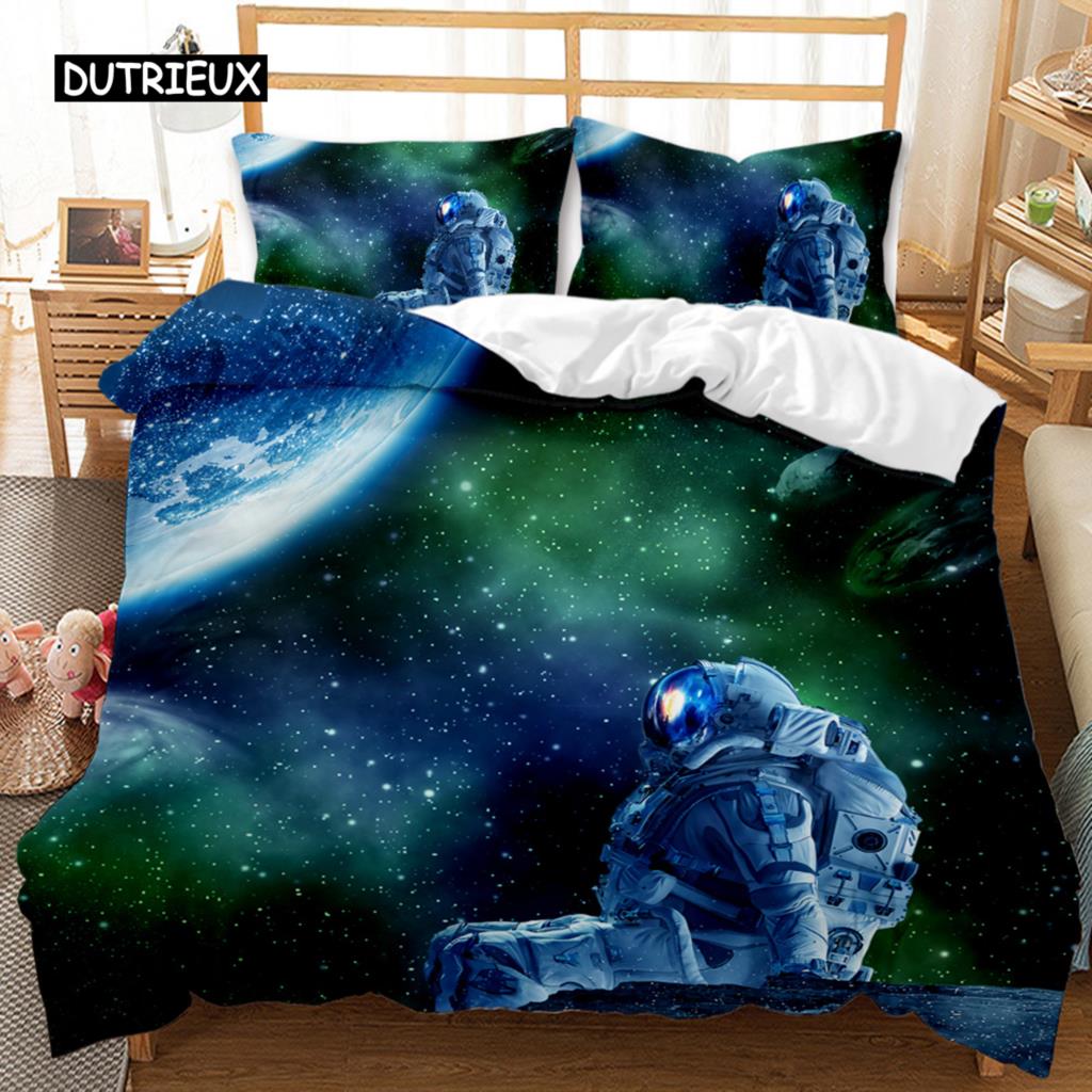 Spaceship Duvet Cover Set Spaceship Travel Through The Galaxy Space Bedding Set Pillowcase Queen King Size Polyester Qulit Cover
