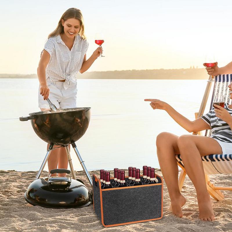 12 Bottle Felt Wine Carrier Tote Reusable Grocery Bags For Travel Camping And Picnic Portable Wine Tote Bag for Picnic