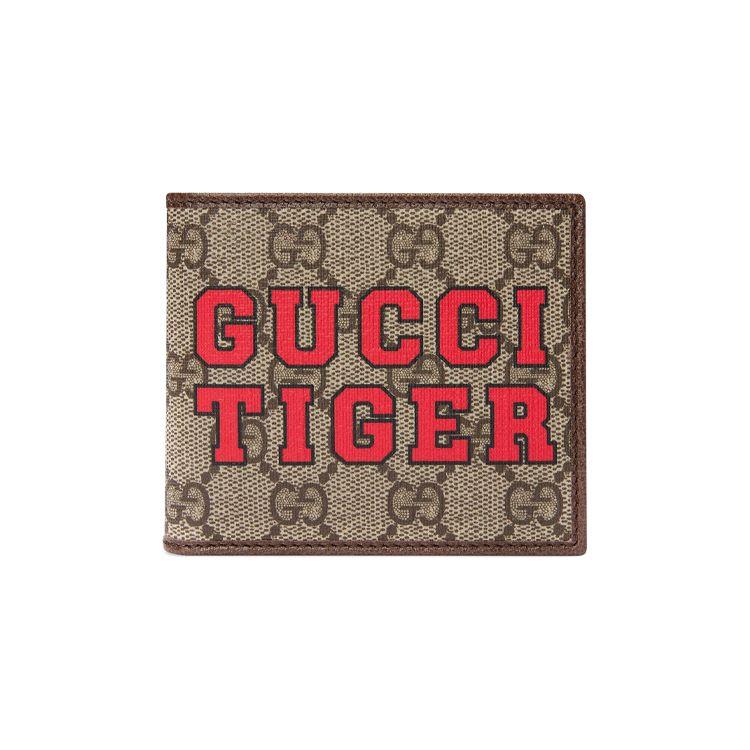 

Gucci Tiger GG Supreme Bifold Wallet Beige Ebony Canvas Red Lettering Designer Card Holder 671652-US7EC-9396 Box(Basic Set+Box)