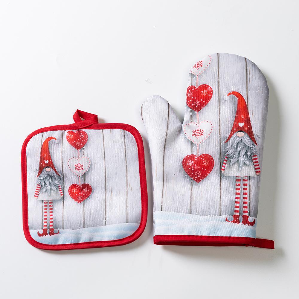 Christmas Microwave Oven Gloves Kitchen Household Anti-scalding Baking Christmas Gloves Thickened Heat Insulation Oven Gloves Set