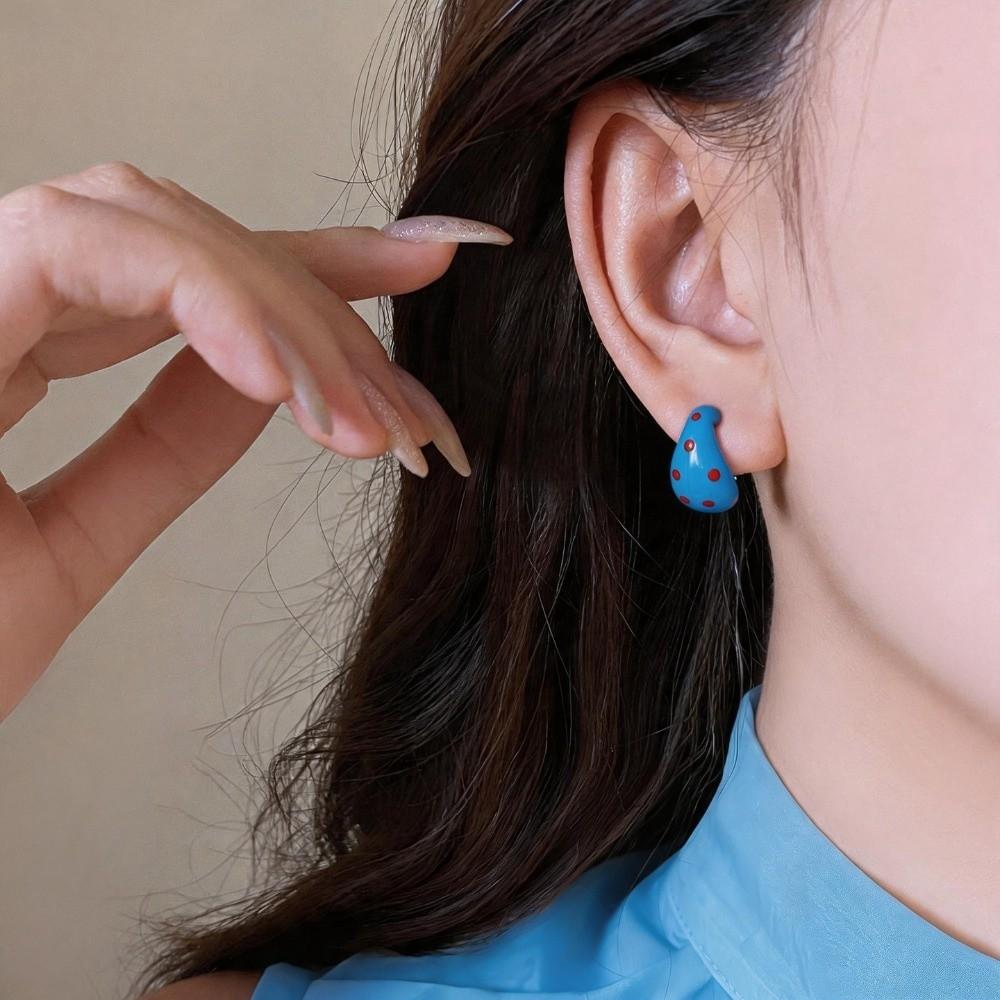 Trendy Polka Dot Hoop Earrings Sweet Geometric Earrings Retro C-Shaped Enamel Earrings  Party