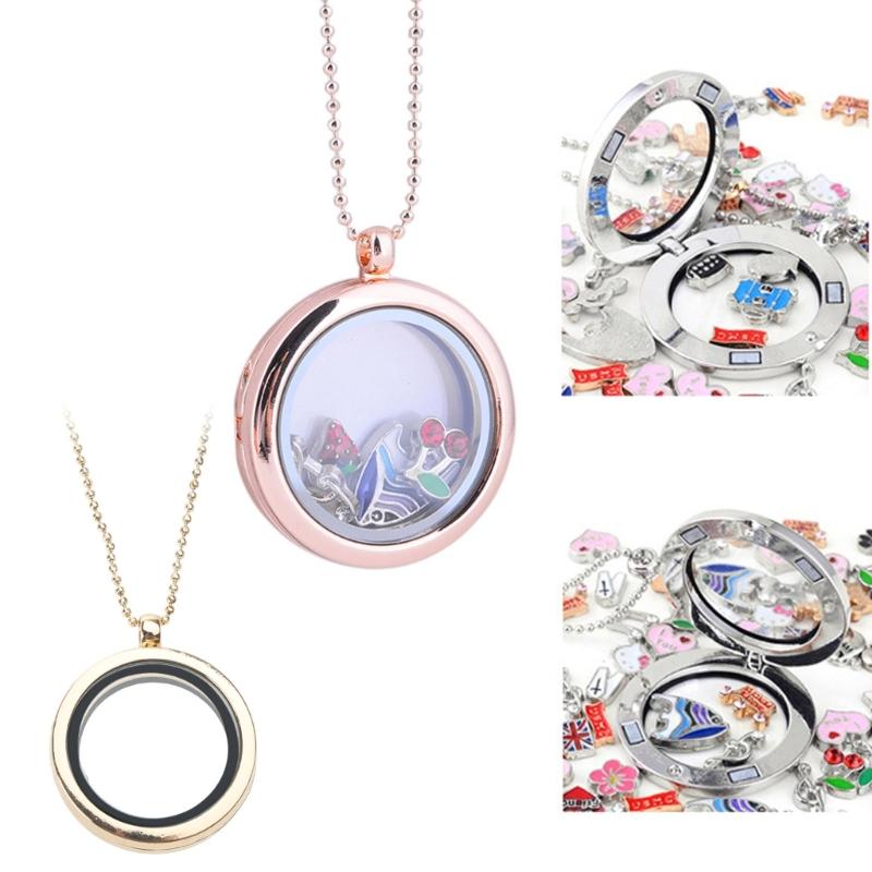 Trendy Gold/ Silver Locket Necklace Gorgeous Floating Round Locket Pendant DIY Jewelry All-match for Women Friendship