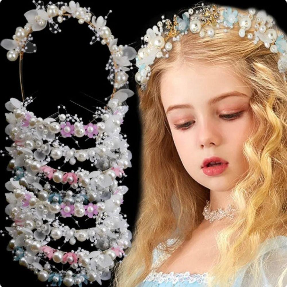 Sweet Style Flower Garland Headband Simple Design Bride Wedding Crown Beaded Headpiece Children
