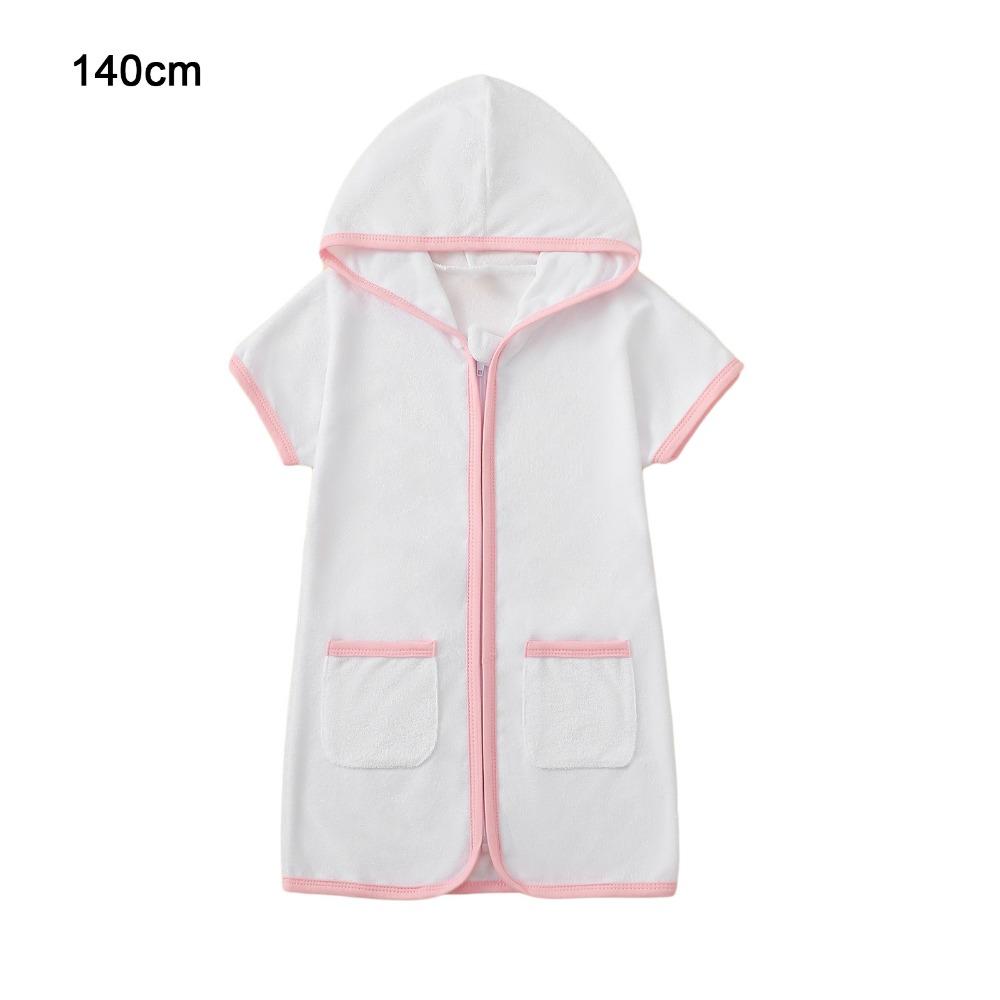 Zip Up Short Sleeve Hoodie Sunscreen Swimsuit Cover Up Robe Casual Outdoor Pink 140cm
