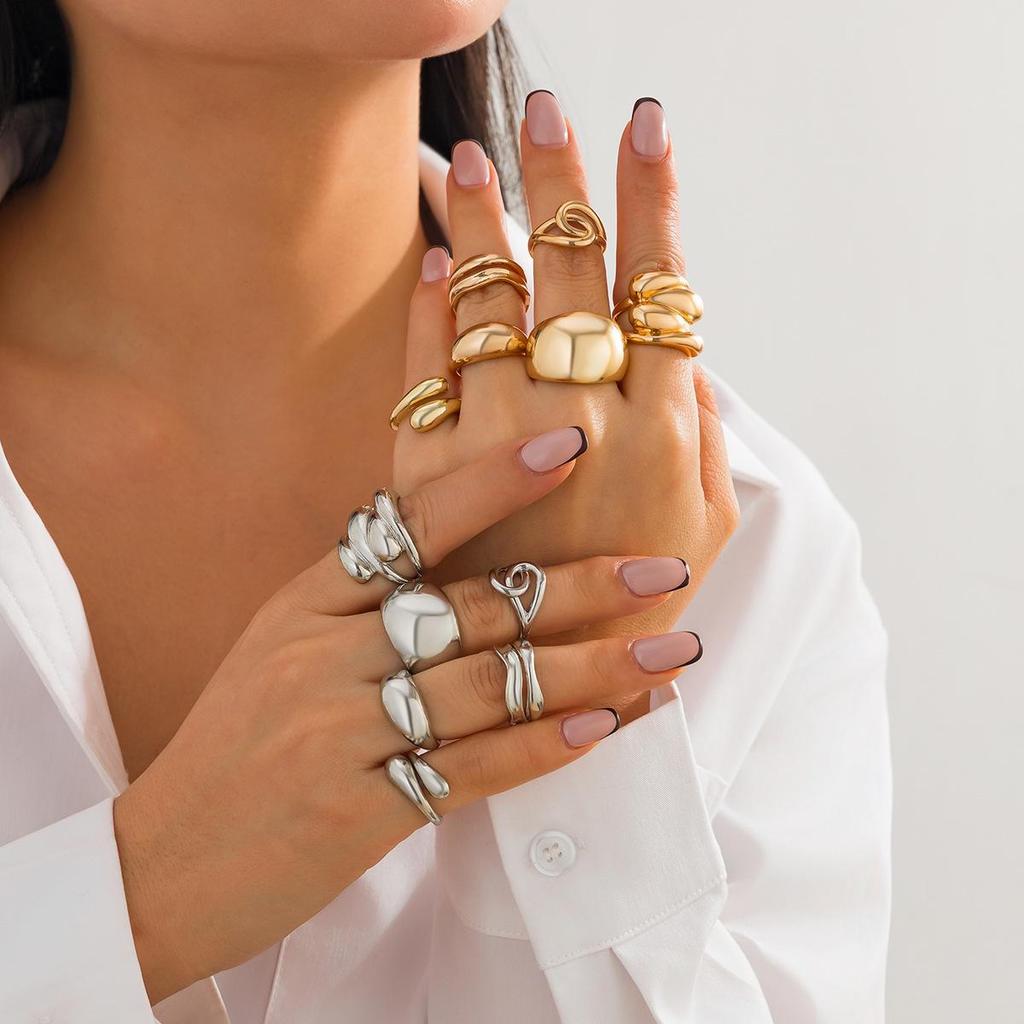European & American Cross-Border Geometric Arc Ring Set: Stylish, Irregular Metal Design