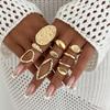 Ins Style Metal Glossy Water Drop Ring Set Fashion Geometric Round Hollow Ring