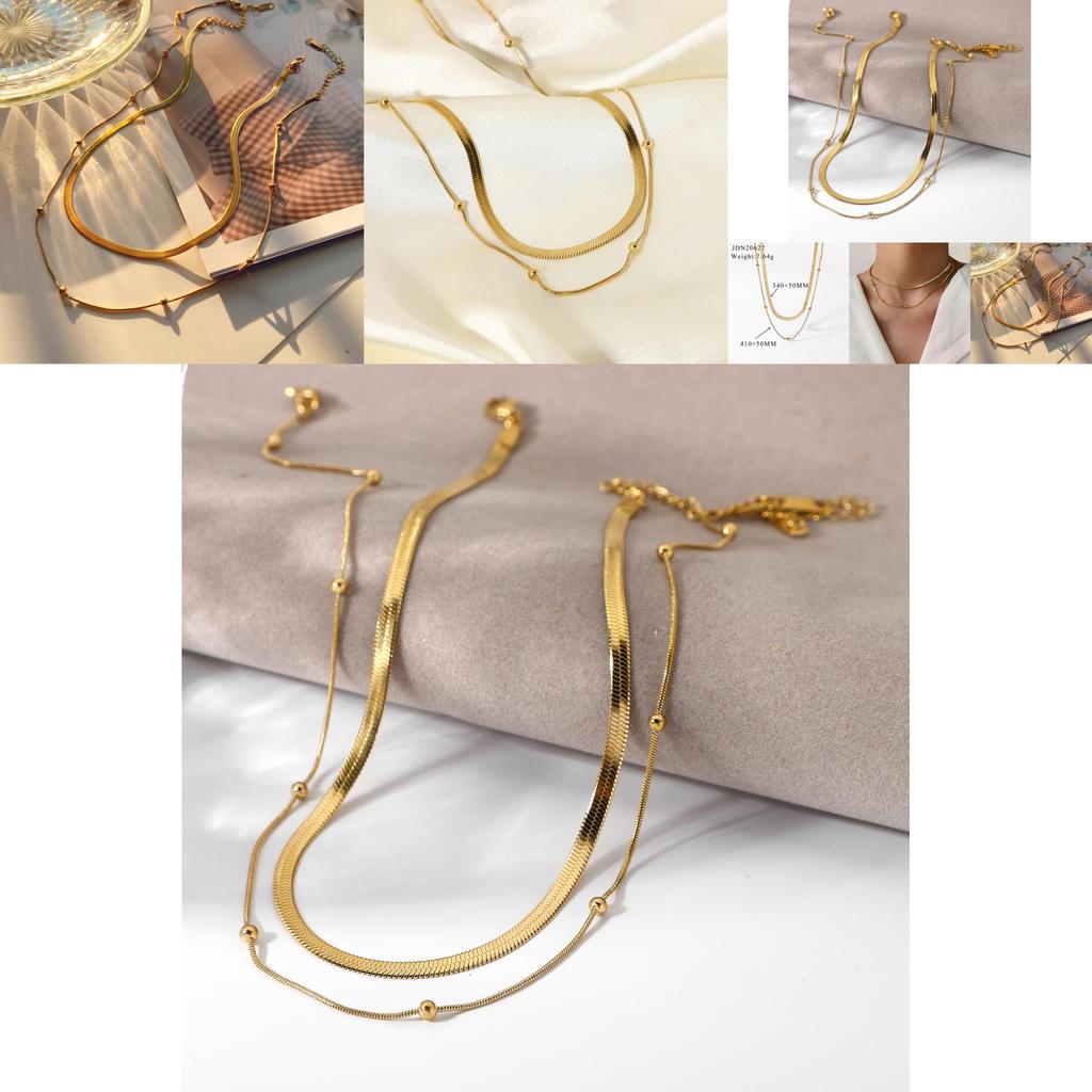 Stylish Stainless Steel Collar Necklace 14k Gold-plated Round Beaded Chain Jewelry Women's Snake Chain Necklace