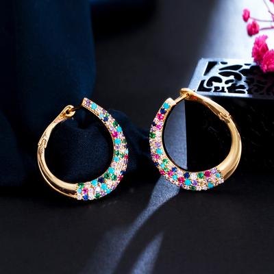 Colored Geometric Oval Earrings, Exaggerated Atmosphere, Slightly Set With Colored Gemstones, Electroplated 18K Gold Earrings.