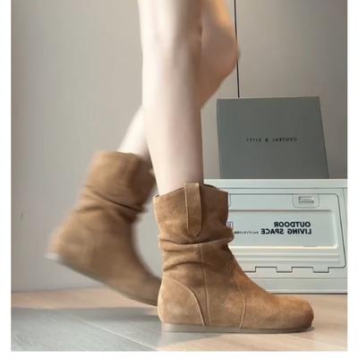 Fashion Women's Shoes Flat with Autumn 2024 New Fashion Solid Color Outdoors Wear Resistant Round Head Ladies Boots Botines De Mujer