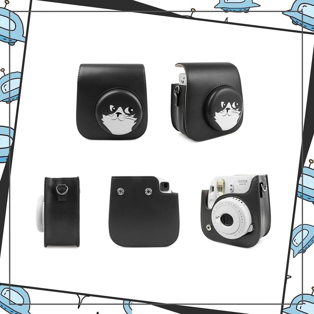 HIYQIN Cheki FUJIFILM instax Niedliche Kameratasche mit Schulter-PU-Katzen-Gesicht-Hülle, mini12/11/9/8+/8 Hülle, Gurt, Leder, (Schwarz)