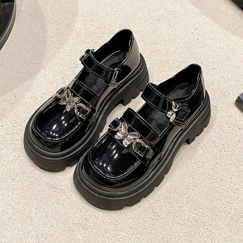 

Мэри Джейн платформа туфли-лоферы с пряжкой-бабочкой женские 2025 весна новая универсальная обувь из мелкой кожи в ретро-стиле 35 чёрный