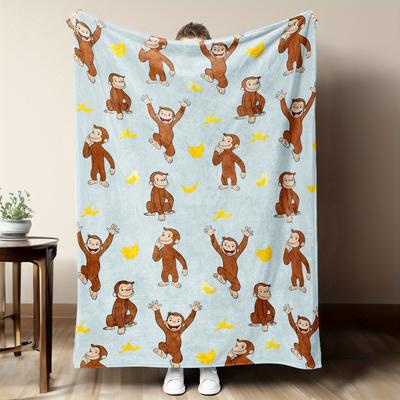 Curious George Monkey & Banana Print Flannel Throw Blanket - Soft Cozy Warm| Perfect for Sofa/Bed/Office