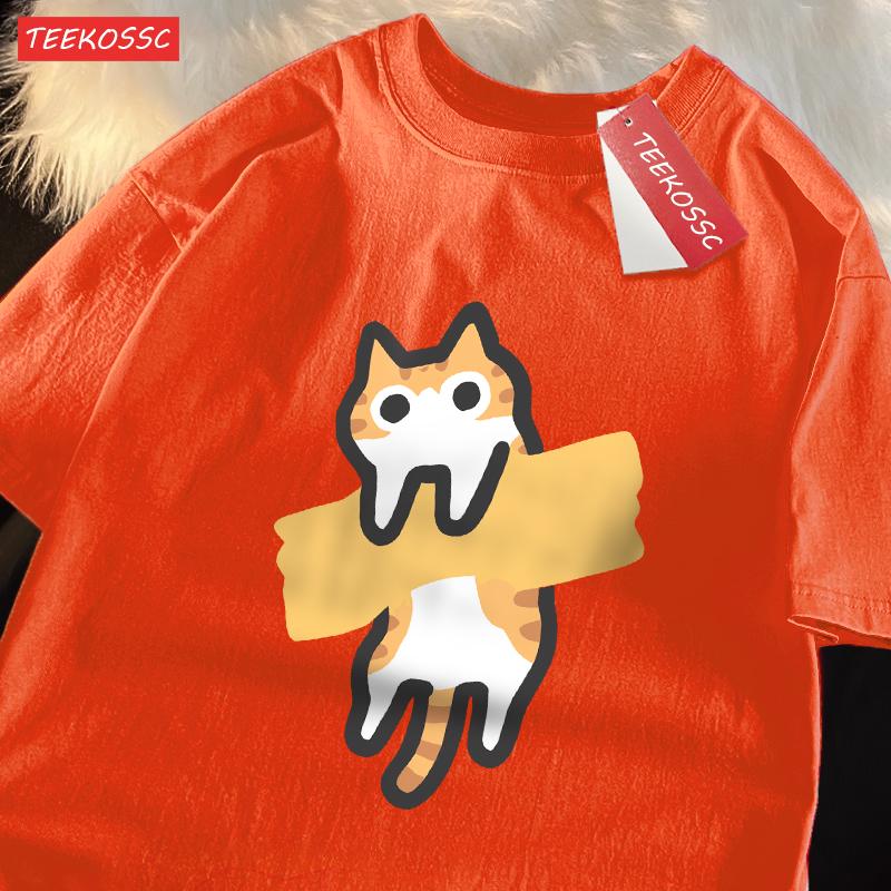 Adaptive Tape Cat Cartoon Printprint Mans Tee Clothing Cartoon Comfort Tshirt Round Neck Tshirts Retro Sxxxl Half Sleeve
